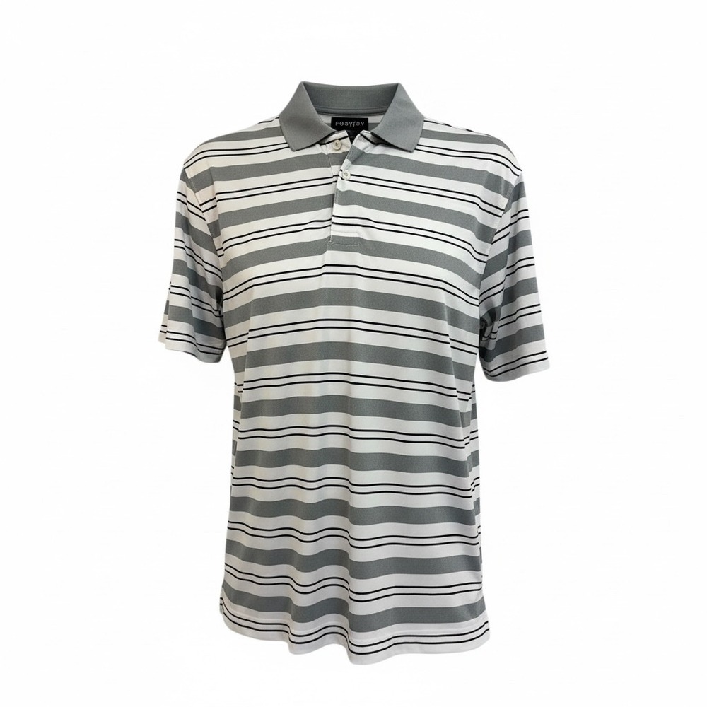 FootJoy FJ Golf Polo Shirt Men's SzXL White/Grey/Black Striped (E4)